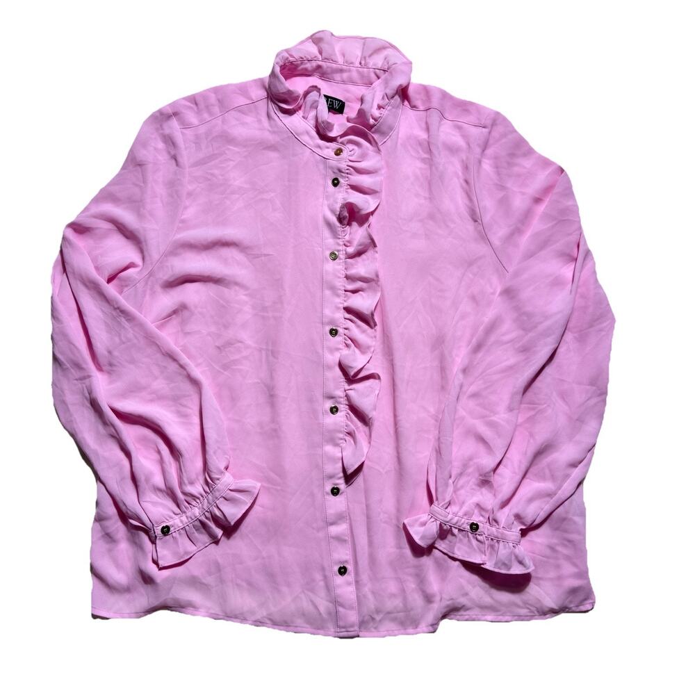 J.Crew Pink Ruffle Lightweight Button Down Blouse Shirt Womens 18 Preppy Resort